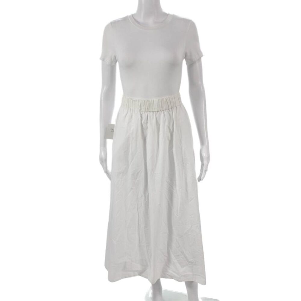 Ellen Tracy Womens A-Line Long White Cotton Blend Skirt Pull On Size S